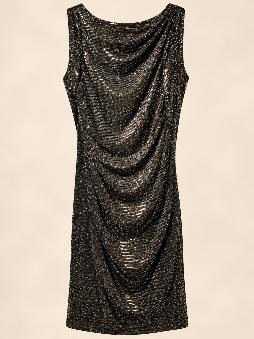 Black Sequin Draped Mini Dress